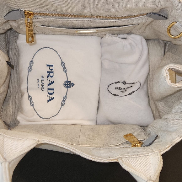 Medium Prada Canapa Gray Canvas Tote Bag - Picture 6 of 8